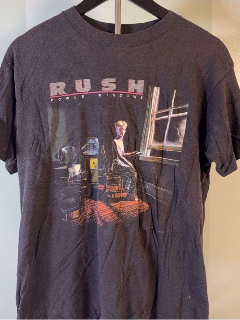 Vintage 1985 Rush Power Windows tour Band T-Shirt - Black SS